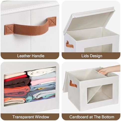 Univivi Fabric Storage Bins with Lids for Clothes 3 Pack, Beige - Image 3