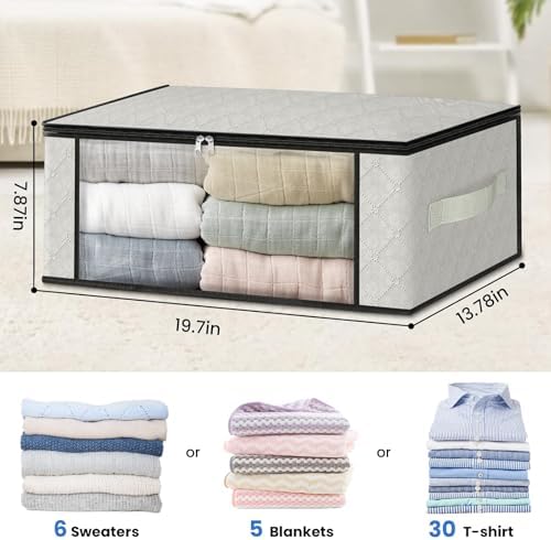 HomeHacks 8-Pack Clothes Organizer Storage Bags, 35L Storage Bins, White - Image 2