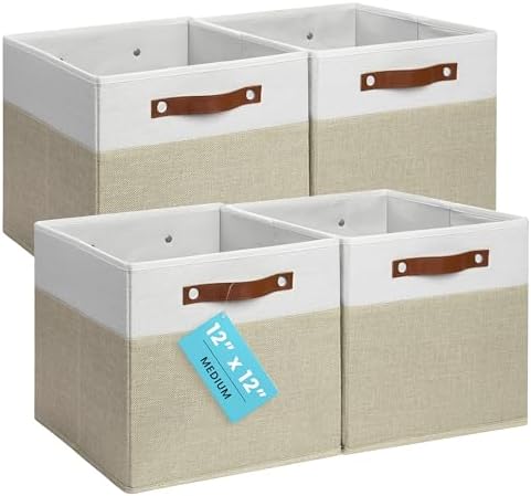 OrganiHaus 12x12 Cube Storage Bins, Set of 4 - Fabric Storage Cubes by OrganiHaus