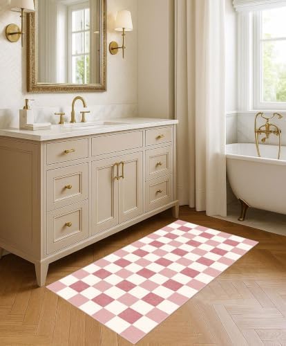 Front Door Mat Indoor Entrance, 2x4.3 Cute Pink White Checkered Rug - Image 7