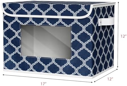 Univivi Fabric Foldable Storage Boxes with Lids, 4 Pack, Blue Lantern - Image 2