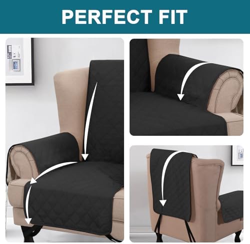 Turquoize 100% Waterproof Wing Chair Cover Wing Armchair Slipcovers, Black - Image 5