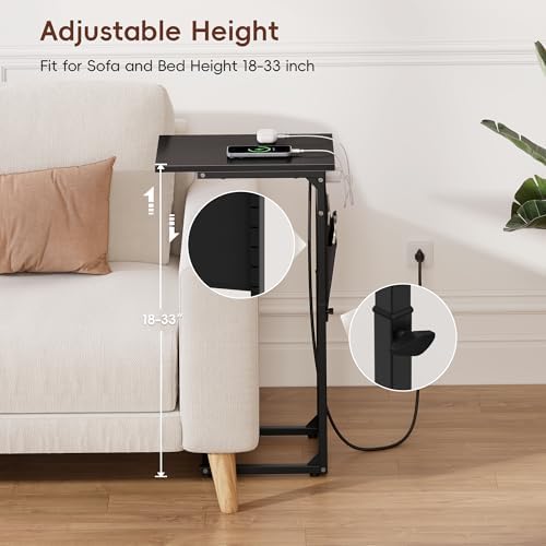 Vagusicc C-Shaped End Tables Set of 2 with Charging Station, 33'' Tall C Table Adjustable Height Side Table, Sofa Table for Couch, Couch Table that Slide Under Sofa, TV Trays for Living Room, Black - Image 5