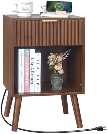 Fultyle Nightstand with Charging Station, Fluted Bedside Table with Storage by Fultyle