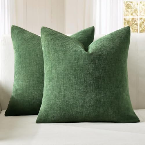 MIULEE Moss Green Chenille Couch Euro Throw Pillow Covers, 22x22 by MIULEE