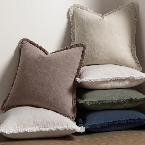 MIULEE Linen Fringe Decorative Fall Throw Pillow Covers Malt Ball 18x18 - Image 5
