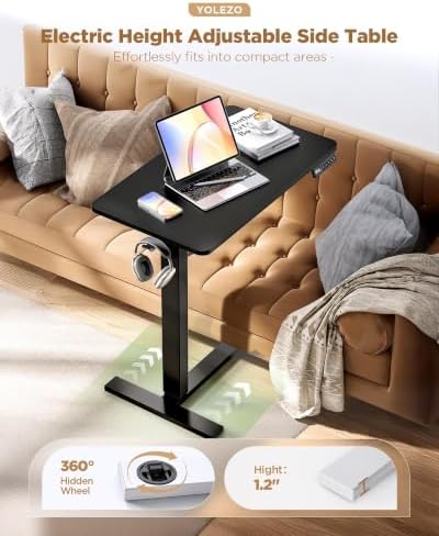 28"x 16" Electric Overbed Table, Rolling Laptop Desk for Bed, Black - Image 2