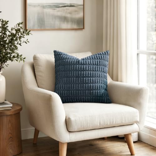 MIULEE Euro Sham Corduroy Decorative Throw Pillow Covers 24x24 Blue - Image 4