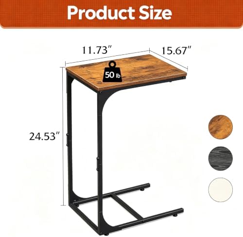 WLIVE C Shaped End Table TV Tray Slide Under Couch Side Table Rustic Brown - Image 3