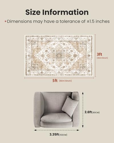 AMADA HOMEFURNISHING 3x5 Washable Area Rug, Low-Profile Entryway Rug with Non-Slip Backing & Durable Edge Binding, Vintage Rugs for Bedroom, Entryway & Kitchen - Image 2