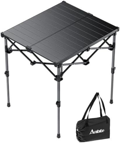 Anbte Roll Up Camping Table, Adjustable Height Max 27.5", 26" x 23", Black by Anbte