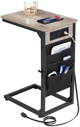 AMHANCIBLE C Shaped End Table with Charging Station, TV Tray by AMHANCIBLE