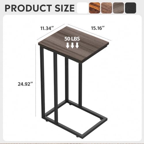 WLIVE Small Side Table, C Shaped End Table for Couch, Sofa and Bed, Tv Tray Table that Slides Under for Living Room, Bedroom, Bedside, Gray and Black - Image 3