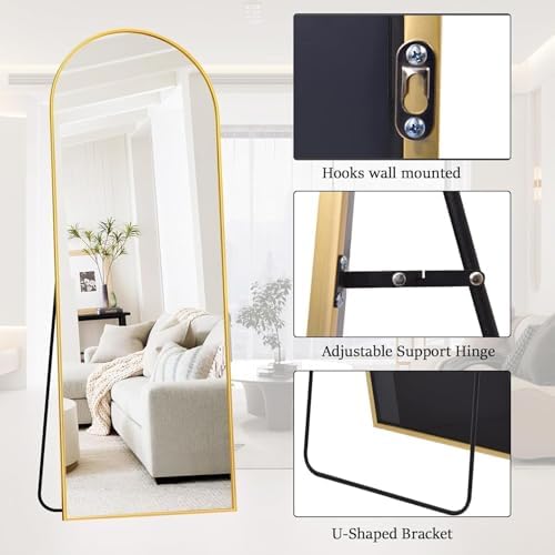 Rowjut Floor Mirror Arched Full Length Mirrors, Mirror Full Length Standing Hanging or Leaning Against Wall, 59"x18" Large Full Body and Wall Mounted Mirror for Bedroom Living Room, Gold - Image 7