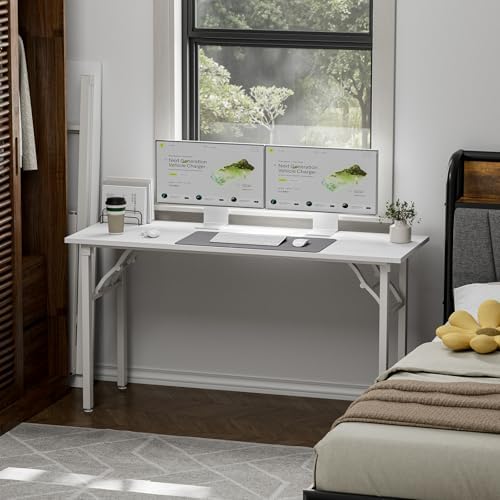 TEMI Long Computer Desk Folding Table - 55.1" Foldable Office Desk, No Assembly, Perfect Writing Table for Bedroom or Apartment, Portable Large Desk or Study Table with Compact Design, White Ash - Image 2