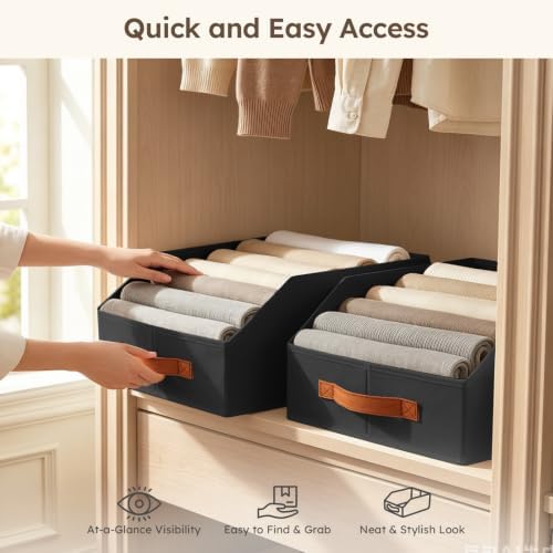 Homsorout Fabric Storage Bins for Organizing - 10 Pack Large Trapezoid Collapsible Storage Bins with Front Handle, Closet Organizers and Storage for Bedroom, Home Shelves, Small Spaces, Black - Image 4