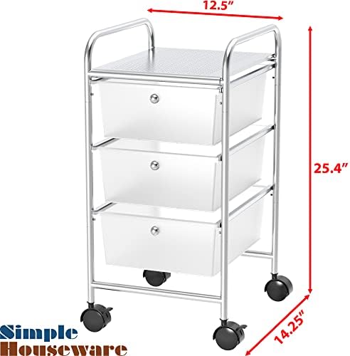 Simple Houseware 3 Drawers Rolling Utility Cart Art Craft Organizer, Chrome - Image 3