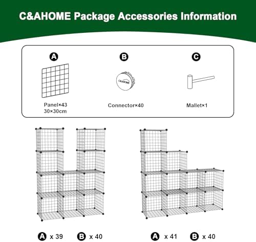 C&AHOME Wire Cube Storage, 12 - Cube Organizer Metal C Grids, Silver Gray - Image 7