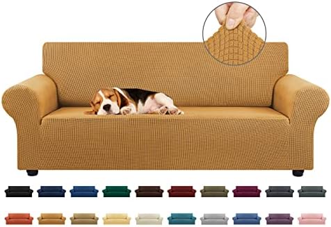 KEKUOU Stretch Couch Covers for Sofa, 3 Cushion Couch Slipcover,Golden by KEKUOU