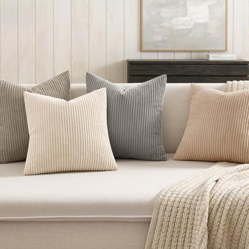 MIULEE Soft Corduroy Decorative Throw Pillow Covers Neutral Cream 20x20 - Image 3