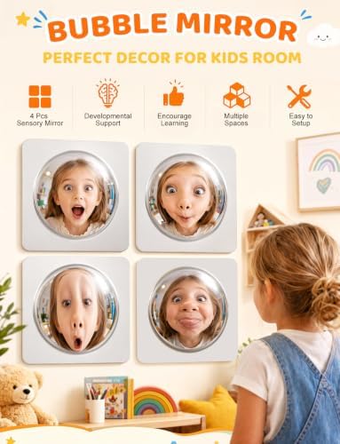 WDAHDHP Sensory Wall Mirror, 4Pcs Acrylic Supplies Interactive Bubble Mirror Wall Decoration for Kids Sensory Toys Classroom Home Decor, 10 x 10 Inch - Image 4