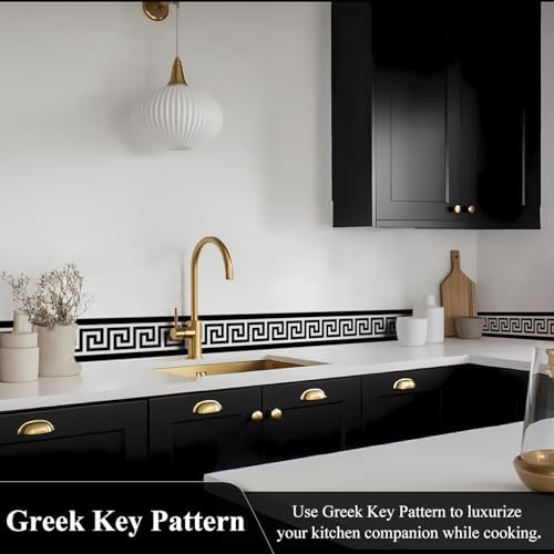 funlife Greece Pattern Peel and Stick Wall Border Stickers, Self Adhesive Skirting Wall Waist Line Decal for Bathroom Wall Vanity Mirror, 78.74"X3.93" PVC White Black 5 Rolls - Image 4