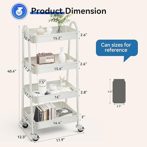 OLIXIS Metal 4 Tiers Rolling Storage Utility Cart with Lockable Wheels - Image 4