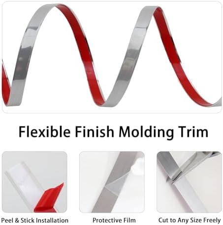 Lunghaa Peel and Stick Finish Molding Trim, Flexible Decoration Strip for Wall Tile Edge, Mirror, Cabinet, Furniture and DIY Home Decoration (Brushed Silver, 16.4 ft x 0.4 in) - Image 4