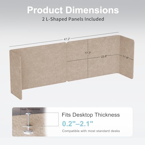 Desk Privacy Panel,2PCS L-Shaped Clamp-On Office Desk Divider,47.2" x 17.7" - Image 2