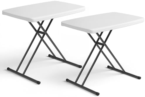 Folding Table- Small Desk Adjustable Height TV Tray for Laptop, Couch, Camping - Heavy Duty Utility Foldable Table for Small Spaces, No Assembly Required, White Granite (White, 30in-2pack) by FoldingFurniture