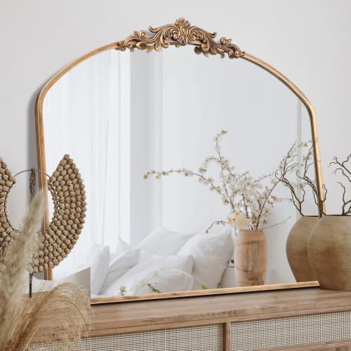 PERFNIQUE Vintage Mirror, 36" X 30" Gold Arched Antique Baroque Mirror - Image 4