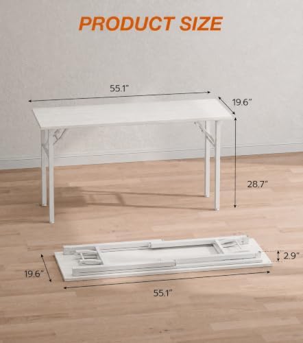 XBurmo Folding Desk Foldable Table, No Assembly 55.1" Foldable Desk Space-Saving Workstation for Small Space, Computer Table, Flat Storage for Home Office, Bedroom, Dorm, Study Room, White Ash - Image 2