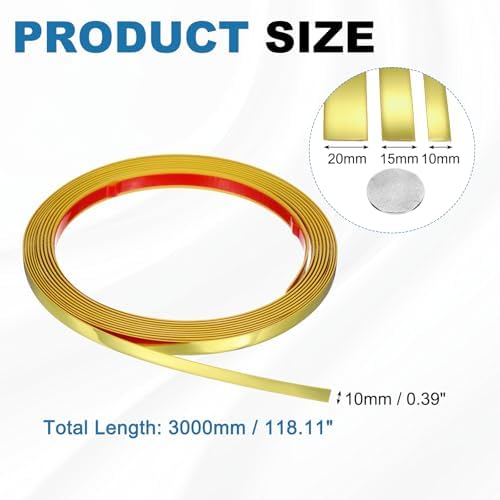 uxcell Gold Peel and Stick Molding Trim, 0.4 Inch x 9.8 ft Self-Adhesive Mirror Tape, Flexible PVC Border Strip for Wall Decoration Tile Edge Ceiling Floor Frame Furniture Decoration - Image 2