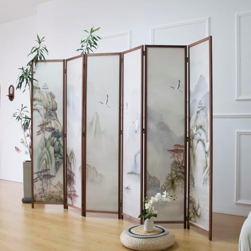 Furnnylane 6 Panel Room Divider Screen,Double Faced Room Divider Folding Wall Divider for Room Separation,Mountains and Waters Landscape,67" H x 94.5" W by Furnnylane
