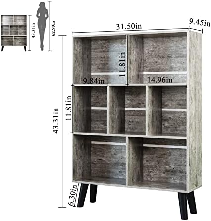 LEYAOYAO Cube Bookshelf, Mid-Century Modern Book Shelf with Legs,Dirty Grey - Image 3