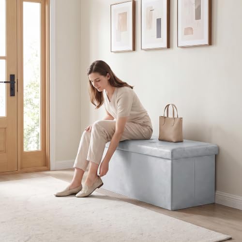 OLIXIS 30 Inch Foldable Storage Ottoman Bench, End of Bed Storage Bench - Image 2