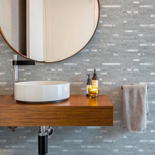 STICKGOO 20 Sheets Peel and Stick Backsplash Tile, Stick on Backsplash for Kitchen and Bathroom, Grey Marble Look PVC Mixed Metal Silver Self Adhesive Wall Tiles - Image 7