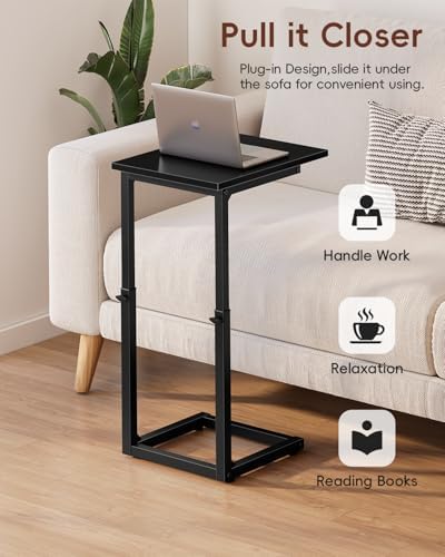 Vagusicc C-Shaped End Table for Couch, 33" Tall C Table Adjustable Height Side Table, Couch Side Tables with Metal Frame Slide Under Sofa, Sofa Table TV Tray for Living Room, Bedroom, Bedside, Black - Image 7