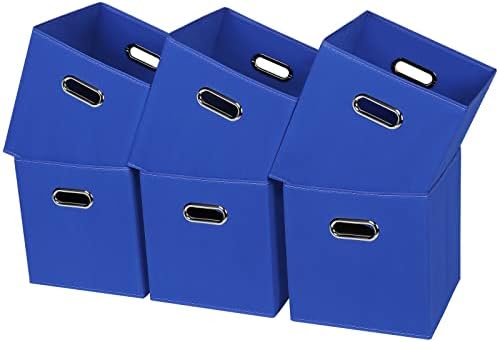 Black Fabric Cubby Storage Bins,13x13x13 Inches ,Cube Organizer Bin Foldable Storage Boxes with Dual Handles Fabric Organizer Box and collapsible Storage basket,Set of 6 ,Dark Blue by Yunkeeper
