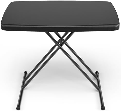 Folding Table 30 Inch - Small Desk Adjustable Height TV Tray for Laptop, Couch, Camping - Heavy Duty Utility Foldable Table for Small Spaces, No Assembly Required, Black Granite by FoldingFurniture