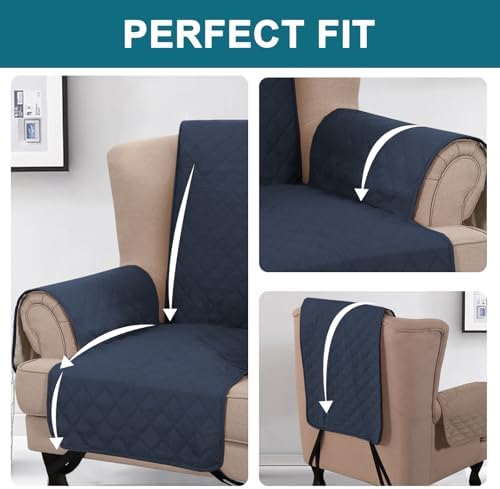 Turquoize 100% Waterproof Wing Chair Cover Wing Armchair Slipcovers, Navy - Image 5