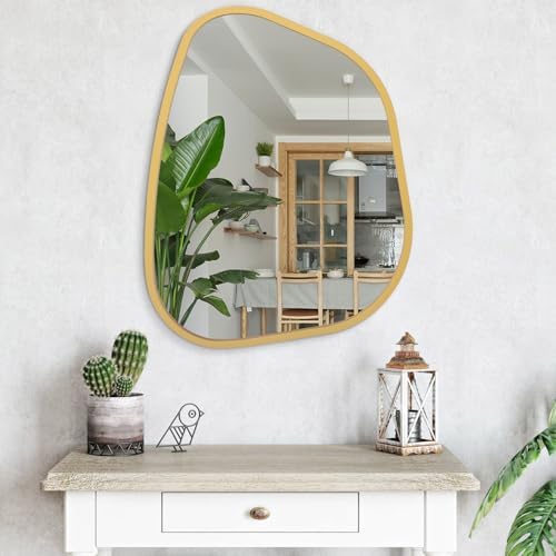 Large Asymmetrical Wall Mirror Irregular Wood Frame Modern Unique Wall-Mounted Artistic Wavy Mirror Decor Bathroom Vanity Bedroom Living Room Entryway Hallway 26"x18" - Image 4