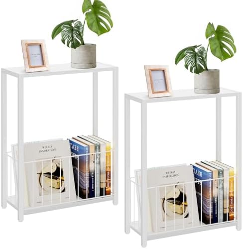 Homleke Narrow Side Tables Set of 2 with Magazine Holder, Skinny End Tables by Homleke