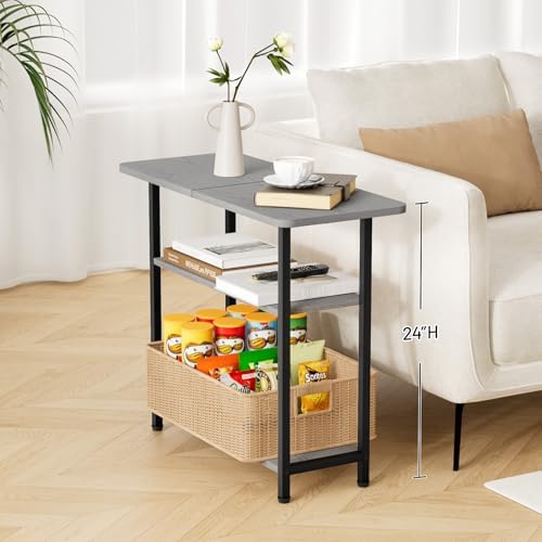 SLEEPING LAMB Side Table for Living Room, 3-Tier End Table for Small Space with Wide Storage Tabletop, Narrow Nightstand for Bedroom, Sofa Couch, Grey - Image 3