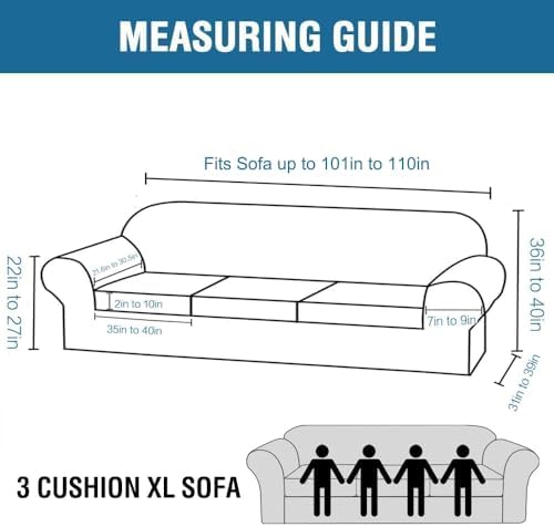 H.VERSAILTEX 4 Piece Stretch Sofa Covers for 3 Cushion Couch Covers for Living Room Furniture Slipcovers (Base Cover Plus 3 Seat Cushion Covers) Upgraded Thicker Jacquard Fabric (XL Sofa, Loden Frost) - Image 2