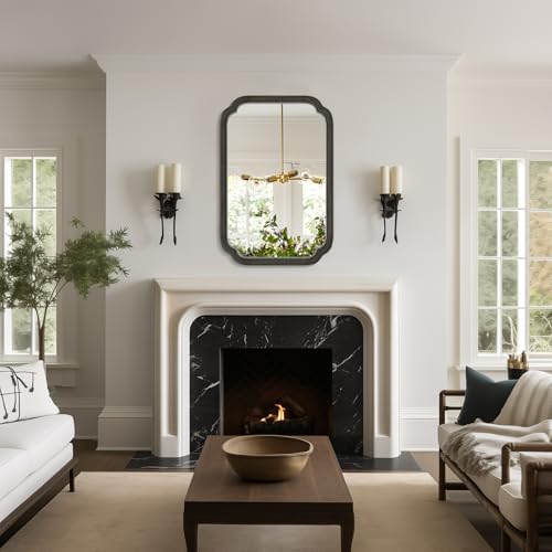 WallBeyond 20" x 30" Rounded Corner Arch Wall Mirror with Wood Frame for Entryway, Living Room or Bedroom Home Decor - Light Woodgrain [20" x 30" Black] - Image 4