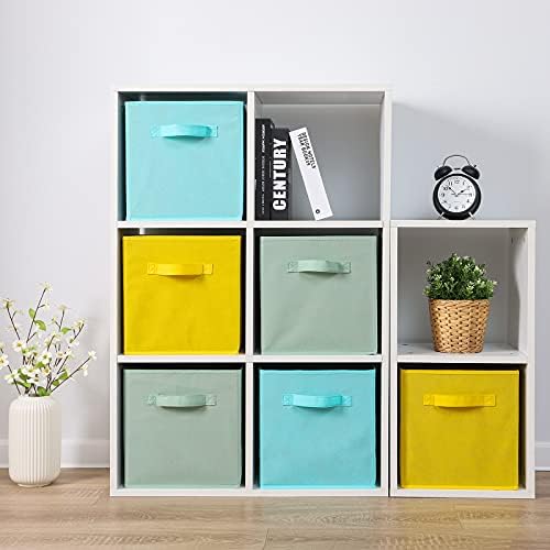 Stero Fabric Storage Bins 6 Pack Fun Colored Durable Storage Cubes with Handles Foldable Cube Baskets for Home, Kids Room, Closet and Toys Organization Cyan, Green, Yellow - Image 7