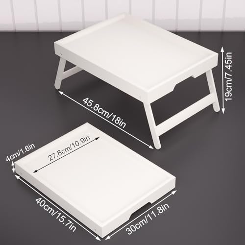 Fibogollo 4 Pack Bamboo Bed Tray Table with Folding Legs,Breakfast Trays,Serving Tray for Food and Snack,Laptop Trays for Working(White) - Image 2