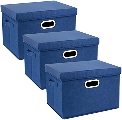 TYEERS Large Storage Bins with Lids, Collapsible, Washable, Fabric Storage Boxes for Organizing, 17.3x11.8x11.4 inches, 3 Pack, Classic Blue by StorageOrganization