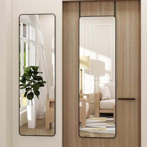 48"x 14" Full Length Door Mirror, Over the Door Mirror, Black by JAWGLOW